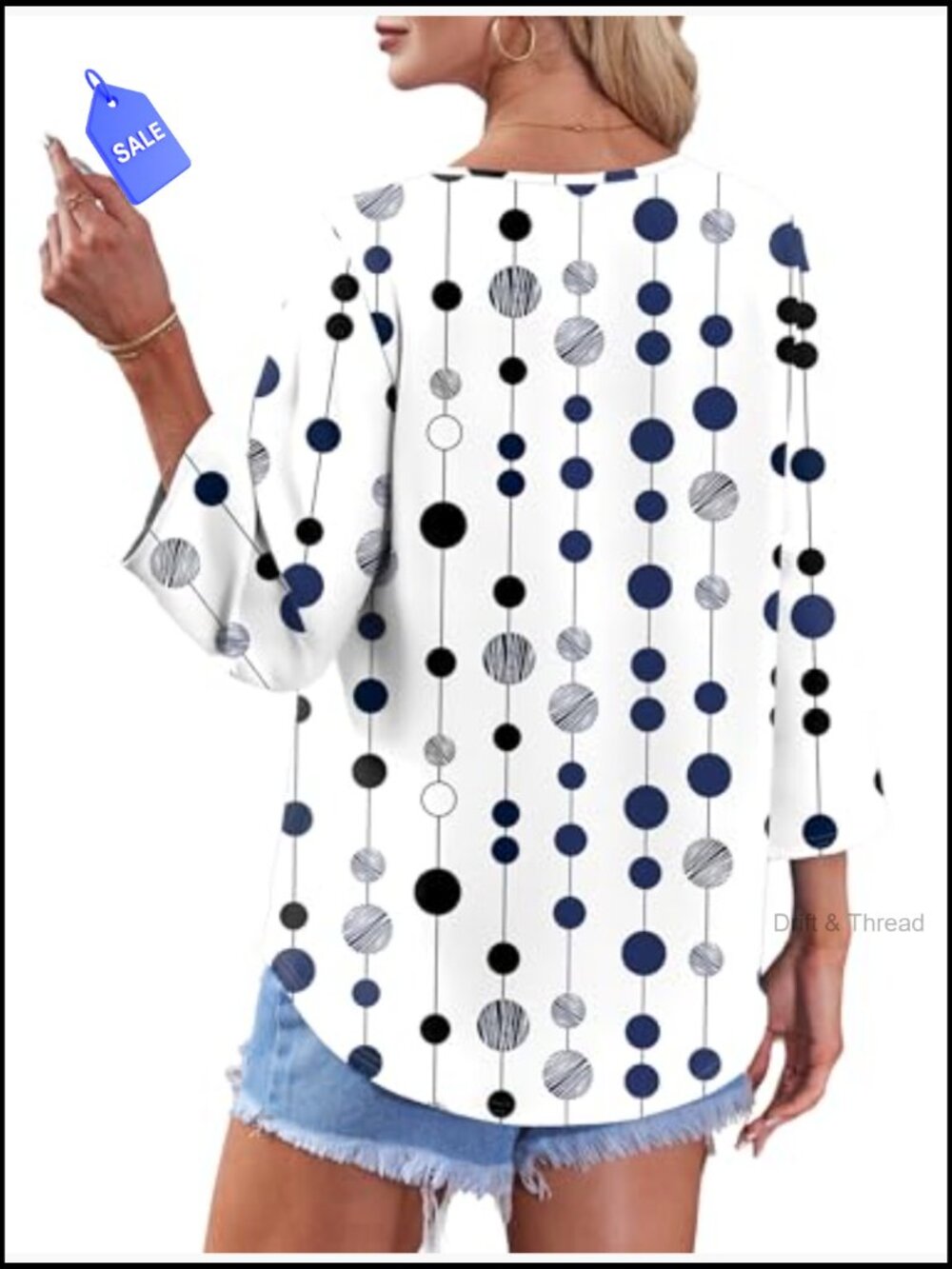 Button Down Shirt Women 3/4 Sleeve V Neck Blouses Business Casual Loose Fit Tops - Picture 5 of 7